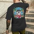 面白い 柴犬 夏 ハワイアン バイブ トロピカルビーチ メンズTシャツ バックプリント 彼への贈り物