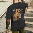 面白いナイトライフ オレンジ 猫 飲酒 ダイエット ドリンク サングラス メンズTシャツ バックプリント 彼への贈り物