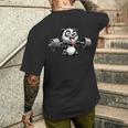 面白いパンダ ウエイトリフティング ジム ボディービル 熊 ワーク メンズTシャツ バックプリント 彼への贈り物