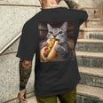 面白い猫を食べるホットドッグtシャツ リアルなタビーキャットフード ユーモア メンズTシャツ バックプリント 彼への贈り物