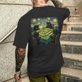 麻雀ファンゴッホスタイルで遊ぶ猫 麻雀カジノプレーヤー メンズTシャツ バックプリント 彼への贈り物