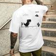 Dino T-Rex 恐竜 ピクセルゲーム インターネットなし オフライン 面白い 男性 メンズTシャツ バックプリント 彼への贈り物