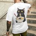 おもしろ猫 ラーメン ヴィンテージ 和麺 メンズTシャツ バックプリント 彼への贈り物