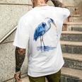 アオサギ バードウォッチング メンズTシャツ バックプリント 彼への贈り物
