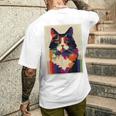 カラフル メインクーン 猫 芸術的 猫 動物 幾何学 アート メンズTシャツ バックプリント 彼への贈り物