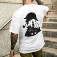 シャーロックホームズ&ロンドンのスカイラインシルエットギフト メンズTシャツ バックプリント 彼への贈り物