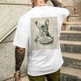 フレンチブルドッグ スパゲッティ モノクロ アート ブラック ホワイト ドッグ メンズTシャツ バックプリント 彼への贈り物
