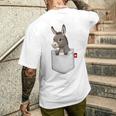 ポケットの中のロバのぞくかわいい動物のロバ メンズTシャツ バックプリント 彼への贈り物