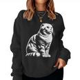 Cat Dad Mom Lover – モノクロスコティッシュフォールド。 レディーススウェットシャツ