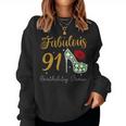 Fabulous Queen 91歳の誕生日クルーパーティ隊のお祝い 長袖tシャツ レディーススウェットシャツ