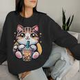 Boba Cat Drinking Boba Kitten Kawaii 日本人 男性 女性 キッズ レディーススウェットシャツ 彼女への贈り物