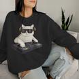 Dj Cat Techno Music Festival Lover Musician Women レディーススウェットシャツ 彼女への贈り物