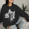 マグノリアの花と美しい猫 レディーススウェットシャツ 彼女への贈り物