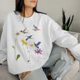 ハチドリと花のtシャツ レディーススウェットシャツ 彼女への贈り物