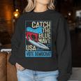 Catch The Blue Waveurfing Democrat Donkey Midterm Election レディーススウェットシャツ 面白い贈り物