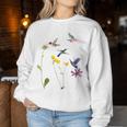 ハチドリと花のtシャツ レディーススウェットシャツ 面白い贈り物