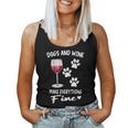 Dog And Wine Make Everything Fine Drinker Wine Puppy レディースタンクトップ