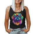 カラフル ペキニーズ犬の顔 かわいい 子犬好き 男性 女性 黒 レディースタンクトップ