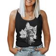 マグノリアの花と美しい猫 レディースタンクトップ