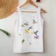 ハチドリと花のtシャツ レディースタンクトップ 面白い贈り物