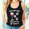 Dog And Wine Make Everything Fine Drinker Wine Puppy レディースタンクトップ 彼女への贈り物