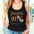 Fabulous Queen 91歳の誕生日クルーパーティ隊のお祝い 長袖tシャツ レディースタンクトップ 彼女への贈り物
