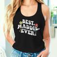 Retro Groovy Best Maddie Ever ファーストネーム 母の日 女の子 レディースタンクトップ 彼女への贈り物