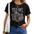 Wildoul Howling Wolf Among Flowers And Forest レディースTシャツ