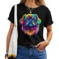 カラフル ペキニーズ犬の顔 かわいい 子犬好き 男性 女性 黒 レディースTシャツ