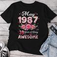 39歳 1987年5月 花柄 39歳 誕生日 男性 女性 レディースTシャツ 面白い贈り物