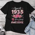 91歳 1935年4月 花柄 91歳 誕生日 男性 女性 レディースTシャツ 面白い贈り物