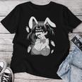 Ahegao Lewd アニメ 顔とウサギの女の子 コスチューム オタク用 レディースTシャツ 面白い贈り物