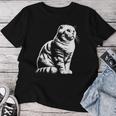 Cat Dad Mom Lover – モノクロスコティッシュフォールド。 レディースTシャツ 面白い贈り物
