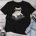 Dj Cat Techno Music Festival Lover Musician Women レディースTシャツ 面白い贈り物