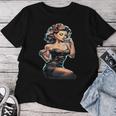 Pinup Girl ジュークボックス レコード音楽プレーヤー ヴィンテージ レディースTシャツ 面白い贈り物