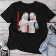 Waifu セクシー アニメ 女の子 メガネ 角 和風 レディースTシャツ 面白い贈り物