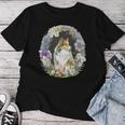 かわいい フラワー シェルティ 夏 花柄 シェットランド シープドッグ レディースTシャツ 面白い贈り物
