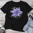 クレマチス 花 ボタニカル パープル フラワー レディースTシャツ 面白い贈り物