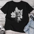 マグノリアの花と美しい猫 レディースTシャツ 面白い贈り物