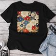 日本のヴィンテージ花柄着物 レディースTシャツ 面白い贈り物