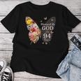 神に祝福され94年 蝶の花 94歳の誕生日 レディースTシャツ 面白い贈り物