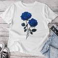 青いバラ 花 カップル ゴシック ファンタジー 花 美的 アート レディースTシャツ 面白い贈り物