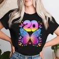 20 歳の誕生日、女の子 20 歳、蝶、数字 20 レディースTシャツ 彼女への贈り物