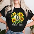 88歳 祝福された愛されたひまわりの花 ハート 88歳の誕生日 レディースTシャツ 彼女への贈り物
