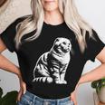 Cat Dad Mom Lover – モノクロスコティッシュフォールド。 レディースTシャツ 彼女への贈り物