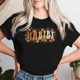 Habibi Retro 70S Typographyintage Flower Hippie Arabic レディースTシャツ 彼女への贈り物