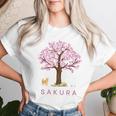 柴犬 和 桜 桜 花 木 春 レディースTシャツ 彼女への贈り物