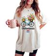 オランダの風車 チューリップフィールド オランダ 春の花 バイク レディースオーバーサイズコンフォートTシャツ Ivory