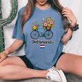 オランダの風車 チューリップフィールド オランダ 春の花 バイク レディースオーバーサイズコンフォートTシャツ Blue Jean