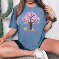 柴犬 和 桜 桜 花 木 春 レディースオーバーサイズコンフォートTシャツ Blue Jean